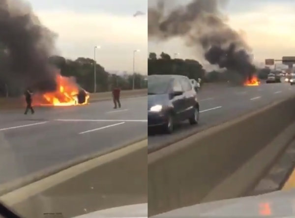 Un auto se prendió fuego en medio de la Autopista La Plata - Buenos Aires