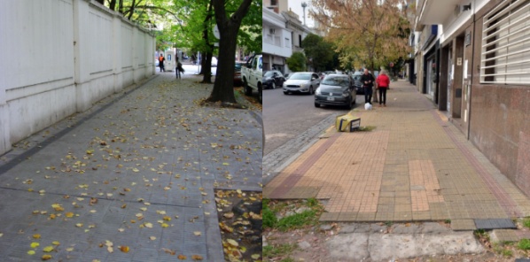 En La Plata, las calles impares tienen baldosas grises y azules, y las pares, rojas y amarillas
