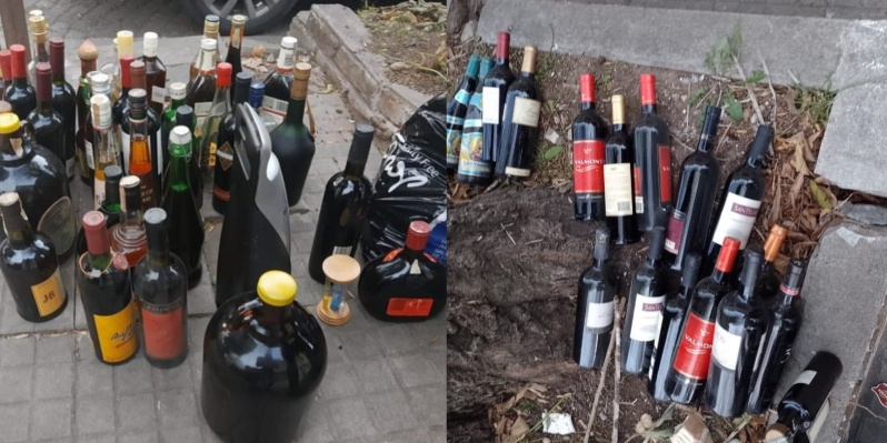 Vive en El Mondongo, le prohibieron tomar alcohol, sacó todas las botellas a la calle y los vecinos felices