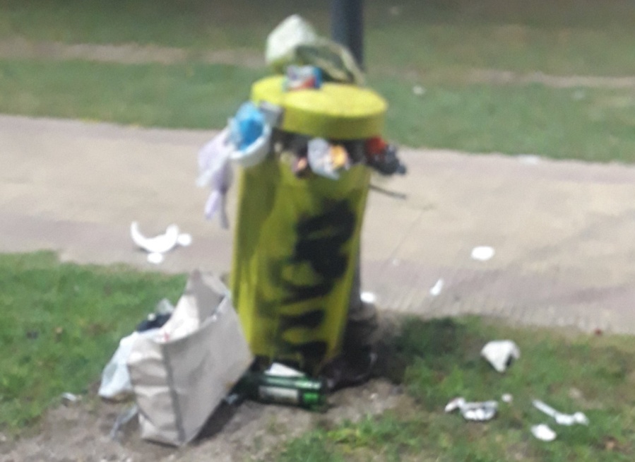 En Plaza España alertaron por el ”colapso” de los tachos de basura