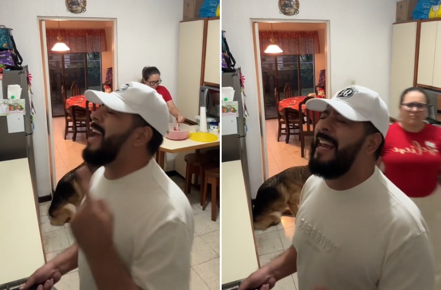 Se hartó de su novio que canta mientras cocina, lo sorprendió por la espalda y se volvió viral: ”Que aguafiestas”