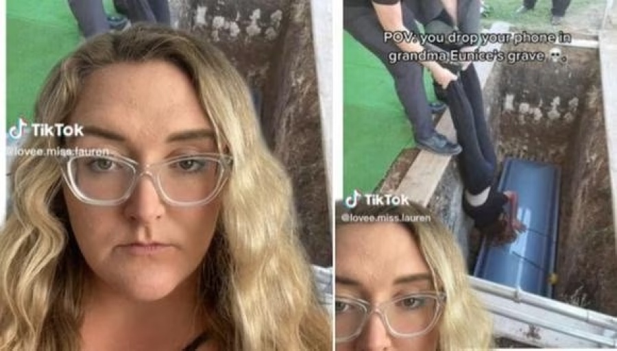 Estaban por tirarle tierra al ataúd, se le cayó el celular y realizó una ”ingeniosa” maniobra para recuperarlo