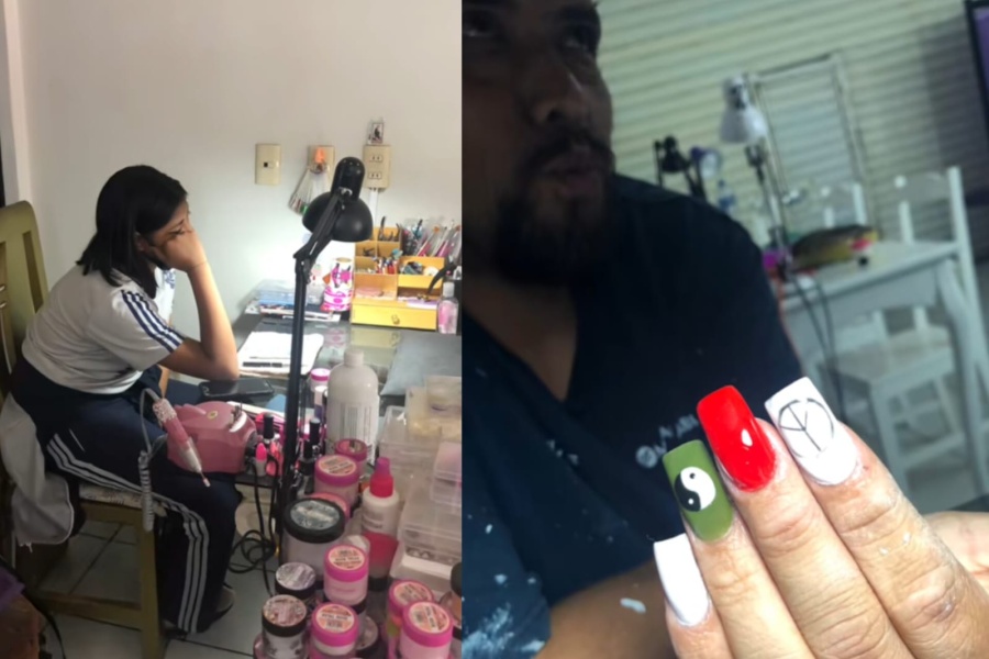 Tenía que dar una prueba en el taller de uñas postizas, su modelo no apareció y llegó su papá al rescate: ”¿Cómo no amarlo?”