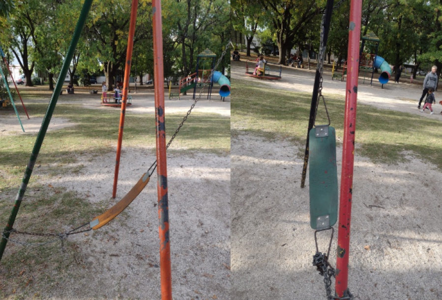 ”Nadie las arregla”: Denuncian el pésimo estado de las hamacas de plaza de 44 y 25 en La Plata