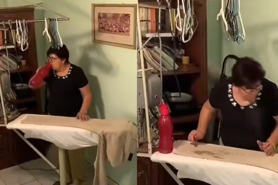 Filmó a su mamá mientras planchaba utilizando una ”técnica” que llamó la atención: ”A falta de atomizador”