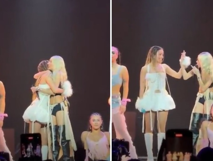 Emilia Mernes invitó a Tini Stoessel a su show y cerraron su canción con un apasionado beso