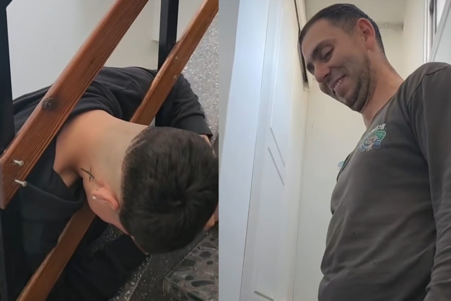 ”Se quedó atravesado, no sale”: una mamá se topó con la travesura que hizo su hijo y no pudo evitar filmar el momento