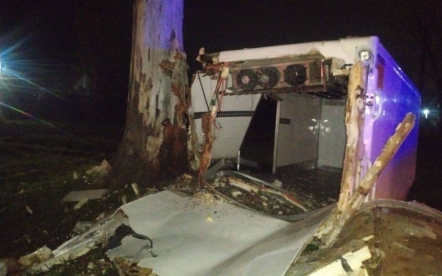 Un camión frigorífico despistó y chocó contra un árbol en ruta 2 a la altura de La Plata