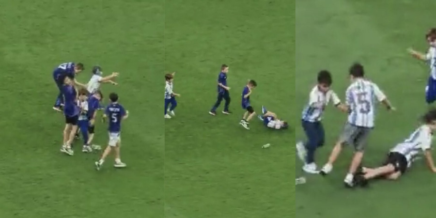 No hay victoria sin infancias: teniendo más de 500 pelotas para usar los hijos de los campeones jugaron con una botellita