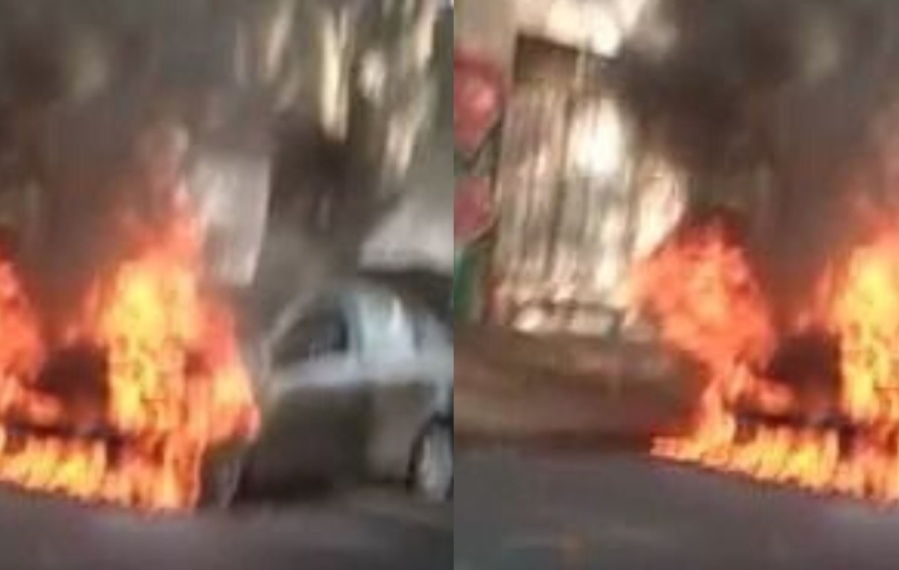 Un auto se prendió fuego a metros del Bingo de La plata