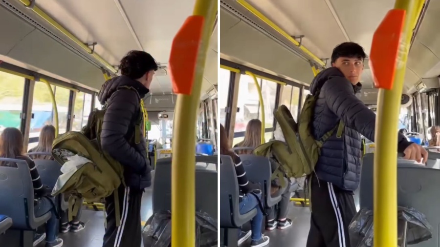 Un platense fue grabado haciéndose el lindo en el micro y se volvió viral por un descuido: ”Date por choreado”