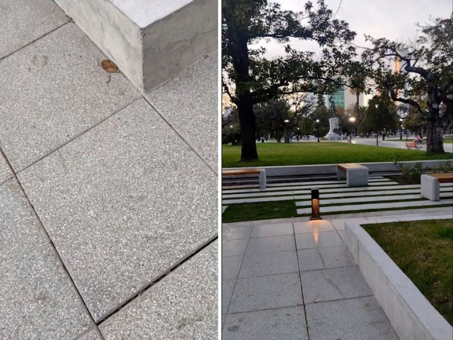 Las baldosas de Plaza San Martín molestan a transeúntes, que denuncian que ya están flojas