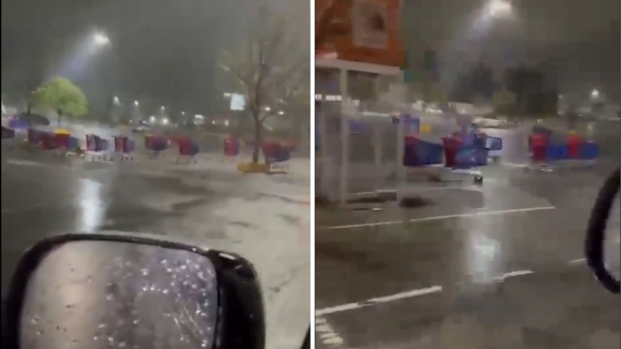 ¡Ataque de carritos! Un platense grabó un insólito momento en un estacionamiento de la ciudad tras el temporal