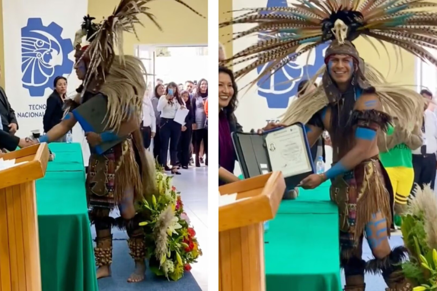 Se recibió de bioquímico, usó una alucinante vestimenta típica de su descendencia para recibir el título y asombró a todos