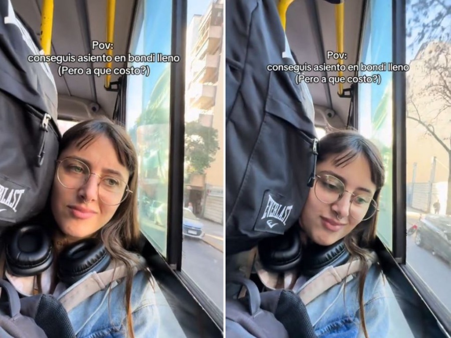 Consiguió asiento en el colectivo, ”pero ¿a qué costo?”: viajó aplastada contra la ventanilla