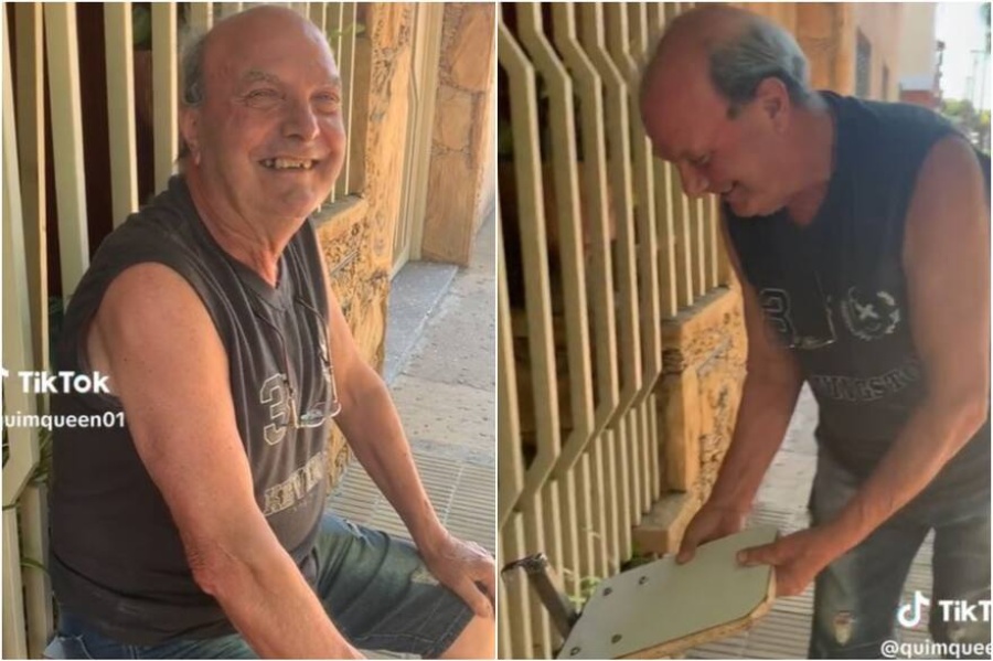 “No domina el mundo porque está jubilado”: un abuelo se viralizó en TikTok creando un asiento de madera muy práctico