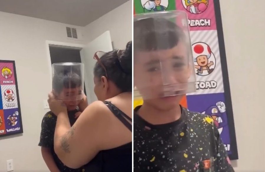 Un niño se colocó un recipiente en la cabeza, nadie podía ”liberarlo” y se volvió viral: ”No era más fácil...”