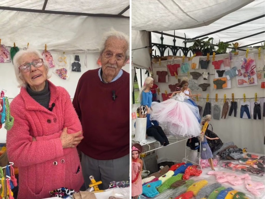 Tiene 87 años, confecciona ropa para muñecas y con su pareja ya son famosos en Parque Saavedra: ”Es histórico su puesto”