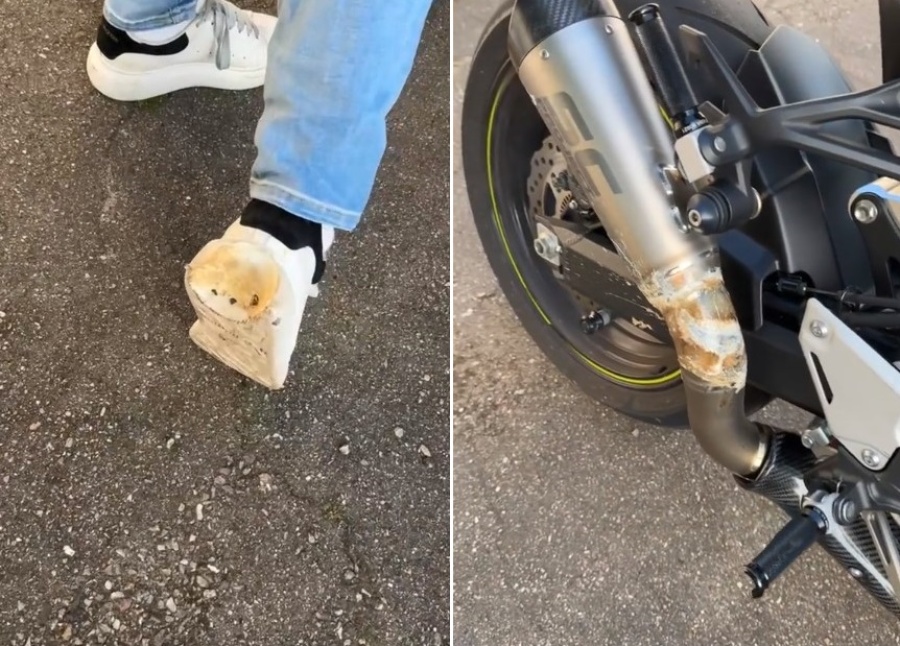 Manejó una tremenda moto, el caño de escape le jugó una mala pasada y el video fue furor: ”Casi quedó sin talón de aquiles”