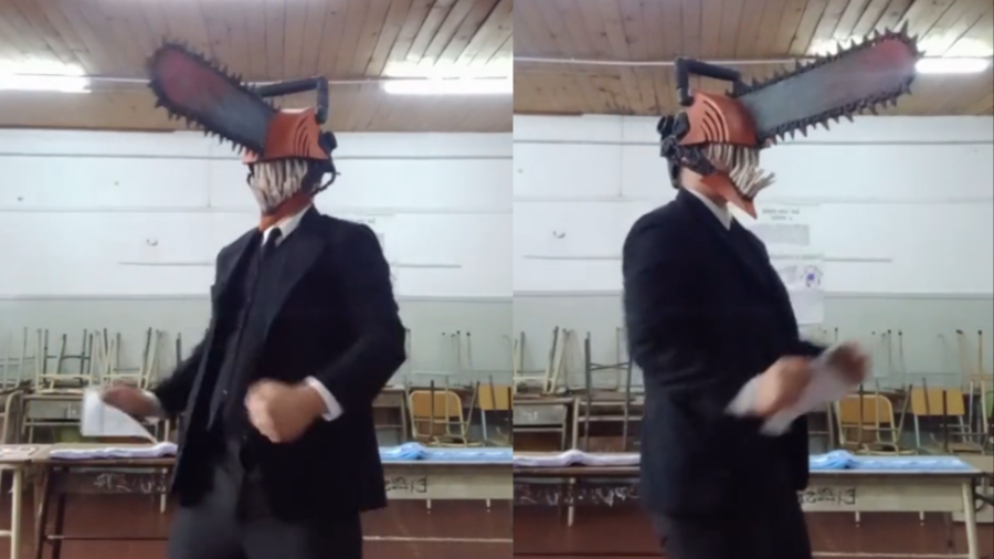 Fue a votar con una motosierra en la cabeza, armó una coreografía en el cuarto oscuro y la compartió en redes