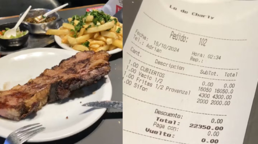 Fue a una parrilla 24 horas, pidió vacío con papas fritas a las 2 de la mañana y mostró cuánto gastó