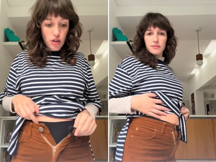 Cande Vetrano se resistió a dejar de usar jeans por su embarazo, se las ingenió y mostró un tip muy útil