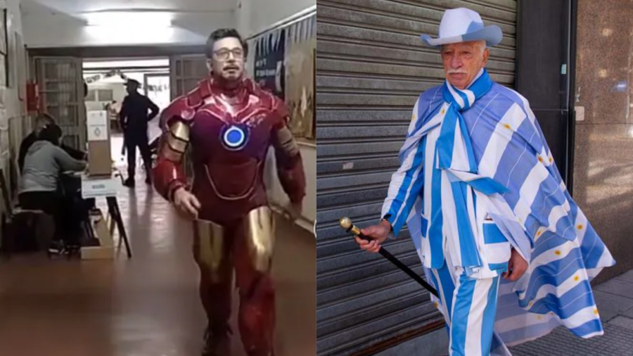 Jorge Williams y el ”Iron Man bonaerense” respetaron sus tradiciones y fueron a votar con sus pintorescos disfraces