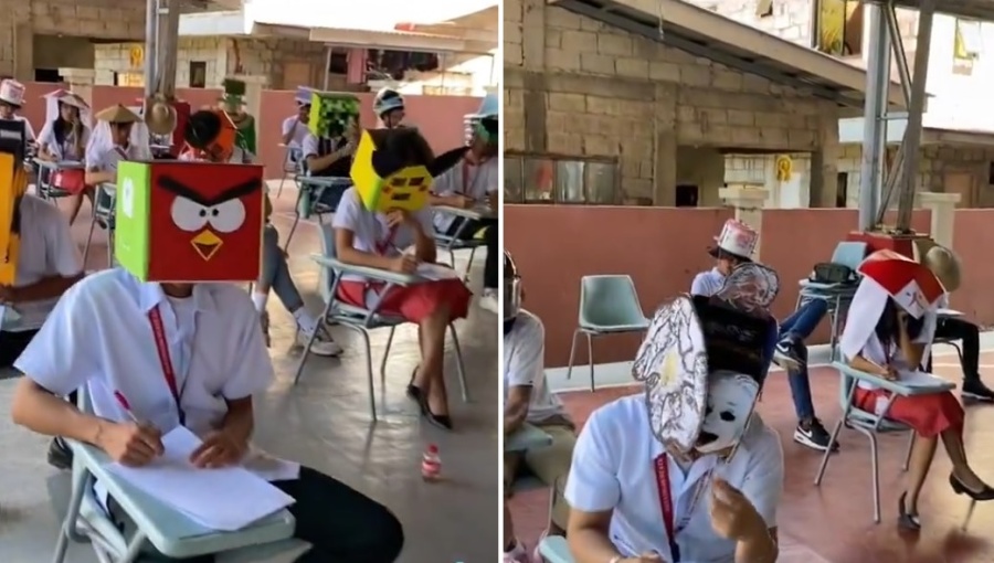 Se cansaron de que los estudiantes se copien, les pusieron cascos ”antitrampa” y el resultado fue viral