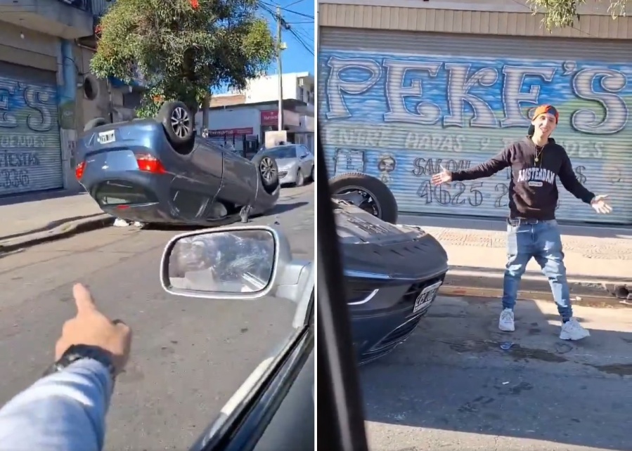 Se cruzó con un auto volcado en plena calle, le preguntó al conductor si estaba bien y su respuesta lo descolocó