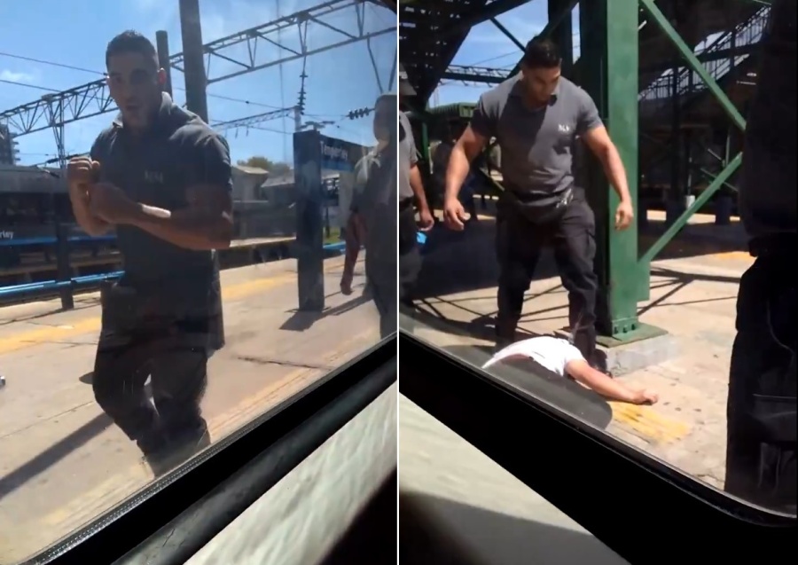 Un personal de seguridad noqueó a un borracho que amenazaba a los pasajeros del Tren Roca