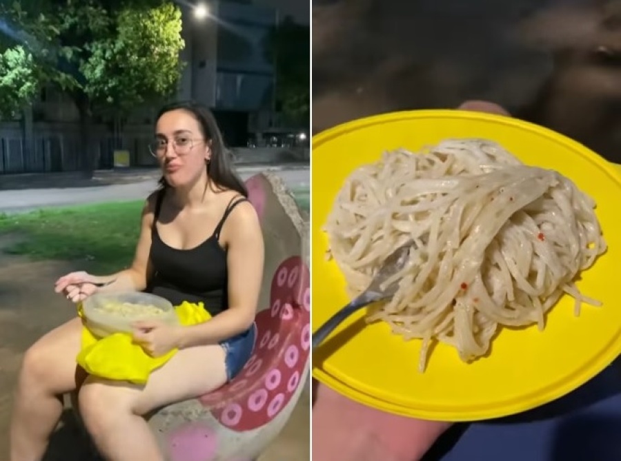 Un chico llevó a su novia a comer fideos con crema a la plaza y en las redes lo aplaudieron: ”Es por ahí hermano”