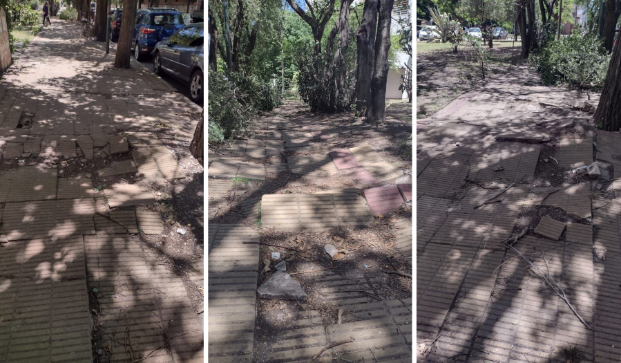 Frentistas de Plaza Malvinas enojados por el estado de las veredas