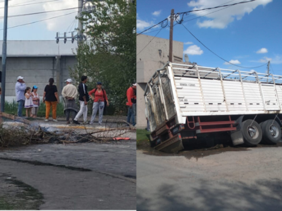 Un camión cayó en una cuneta en medio de un piquete en Romero