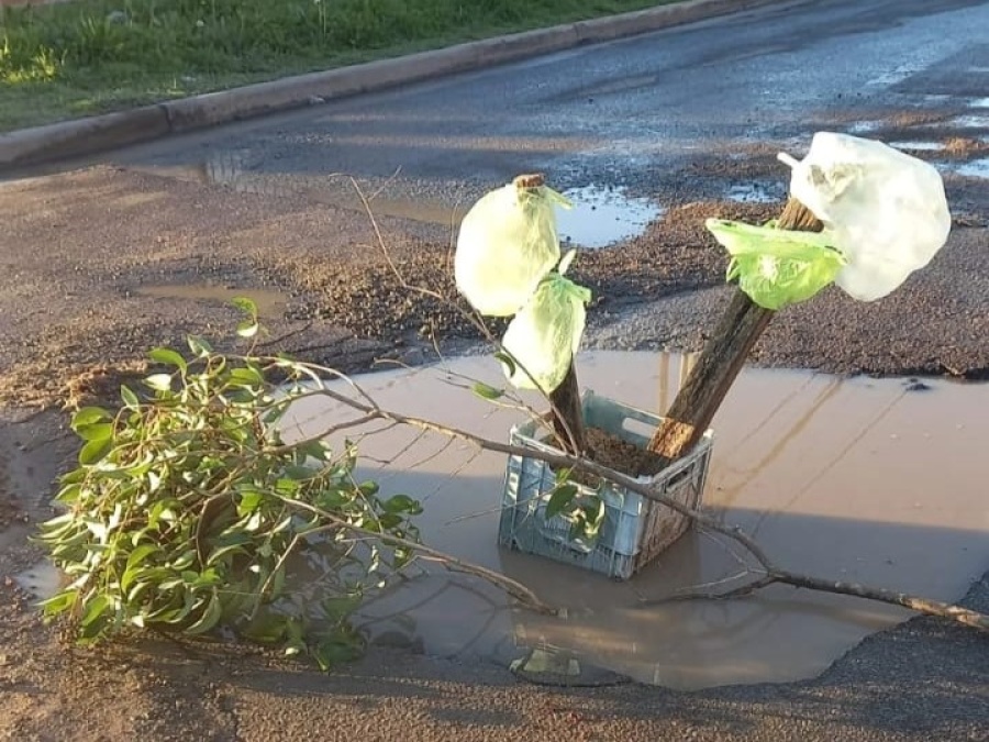 Un peligroso pozo cubierto de agua en el cruce de avenidas 137 y 60 genera preocupación entre los vecinos