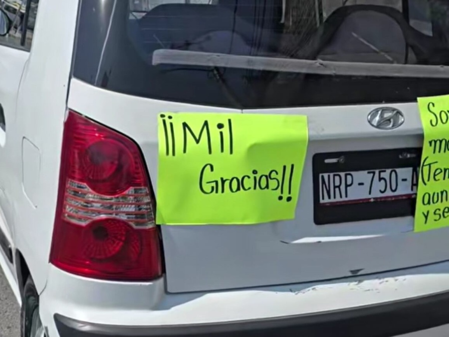 Sacó la licencia de conducir y puso un insólito cartel en el auto: “Me voy para atrás jaja”