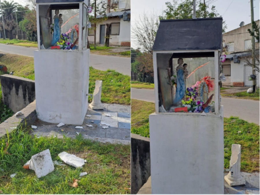 Vecinos enojados porque rompieron una virgen en Los Hornos