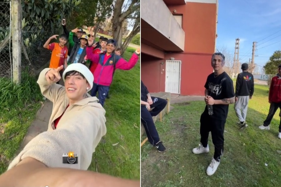 Salió a buscar artistas en barrio Aeropuerto, se puso ”la 10” con un joven cantante y en las redes lo bancaron: ”La rompe”