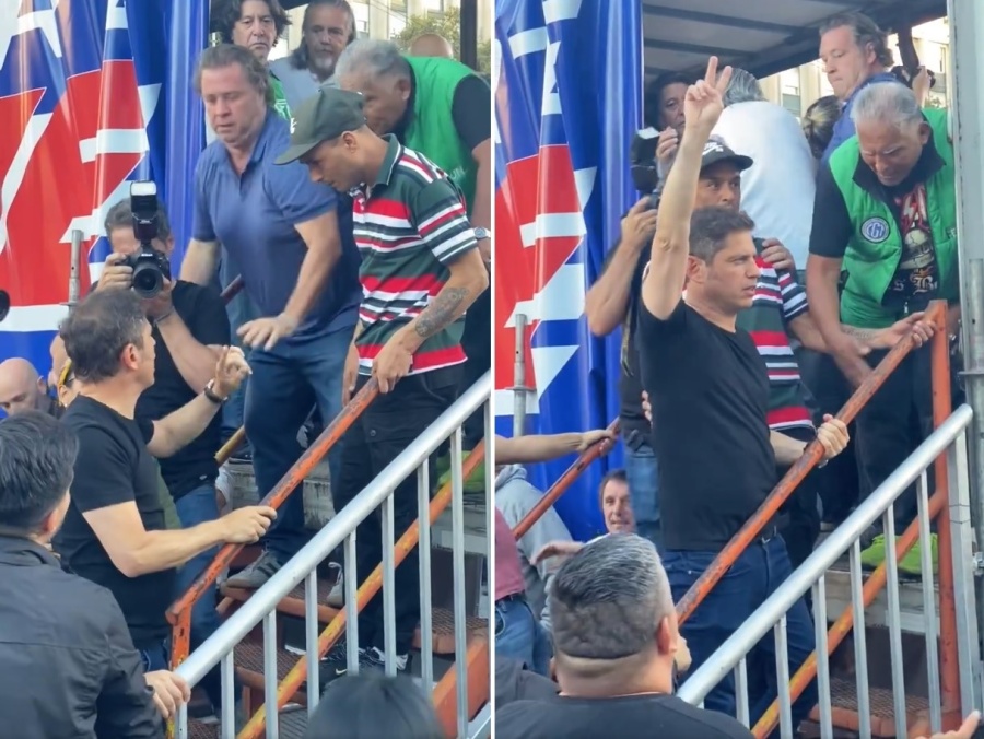 Un video con audio reveló que fue Kicillof el que no quiso subir al escenario principal: ”Salir no, me parece que es mucho”