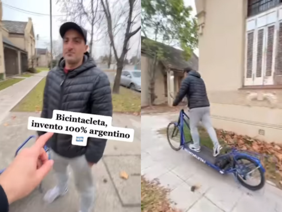 Un hombre creó un increíble transporte: La ”bicintacleta” de Lanús para el mundo