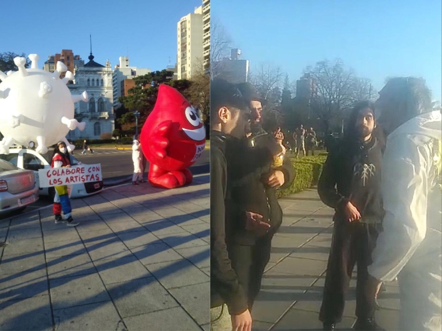 Se pudrió todo en Plaza Moreno: el dueño del coronamóvil se enfrentó con un grupo anticuarentena