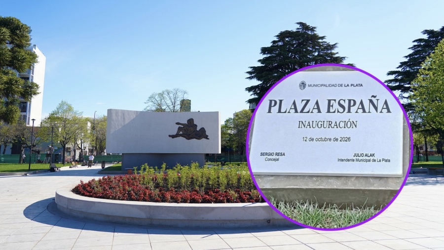 Polémica en La Plata por Plaza España: críticas al Municipio por presentar la remodelación como una inauguración en una placa