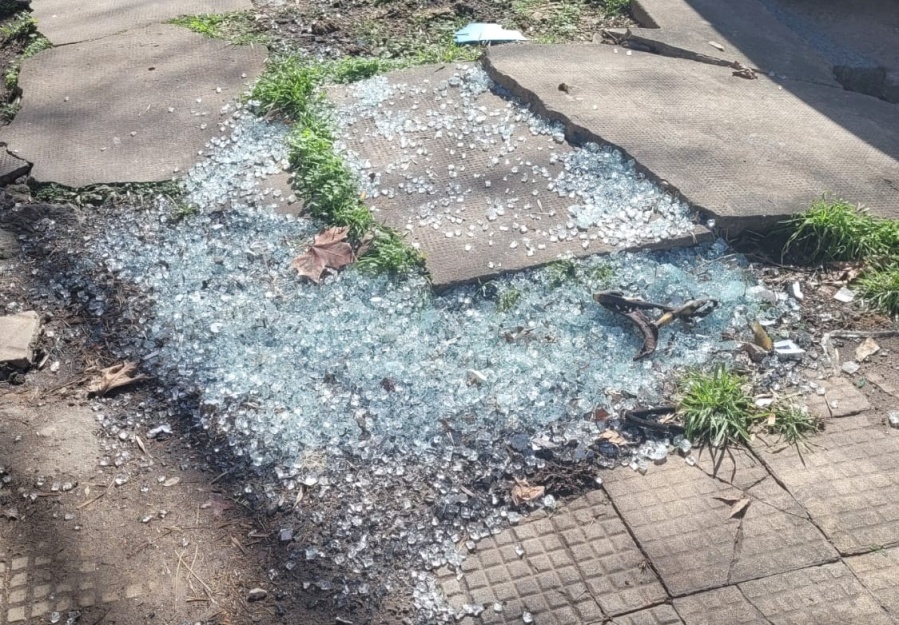 Vecinos de 12 entre 43 y 44 reclaman por vidrios rotos sobre la vereda